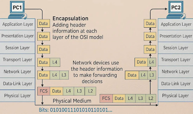 OSI Model Data Encapsulation and Decapsulation Process Diagram between Two PCs