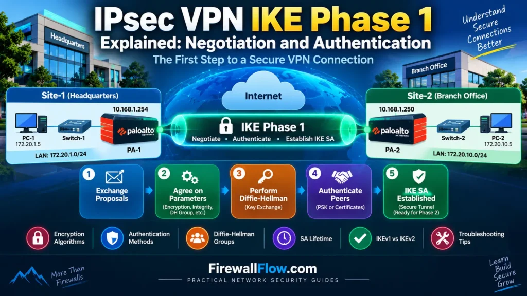 IPsec VPN IKE Phase 1 negotiation and authentication between two network sites