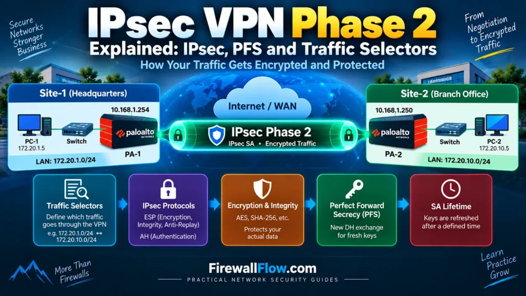 IPsec VPN Phase 2 showing encrypted traffic, PFS and traffic selectors