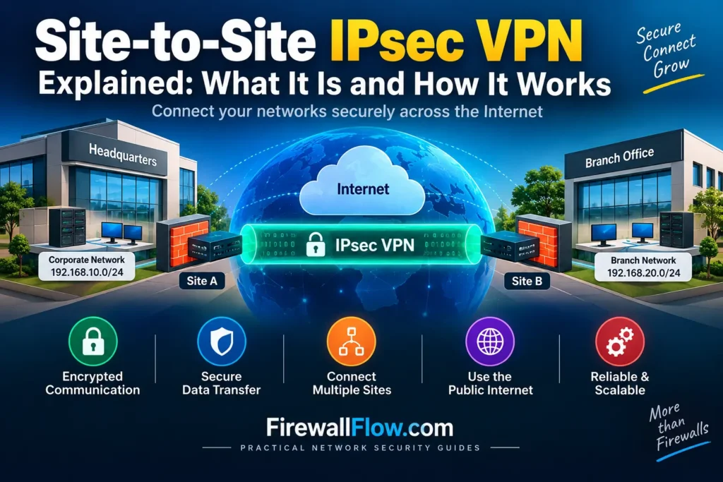Site-to-site IPsec VPN connecting two networks securely over the Internet