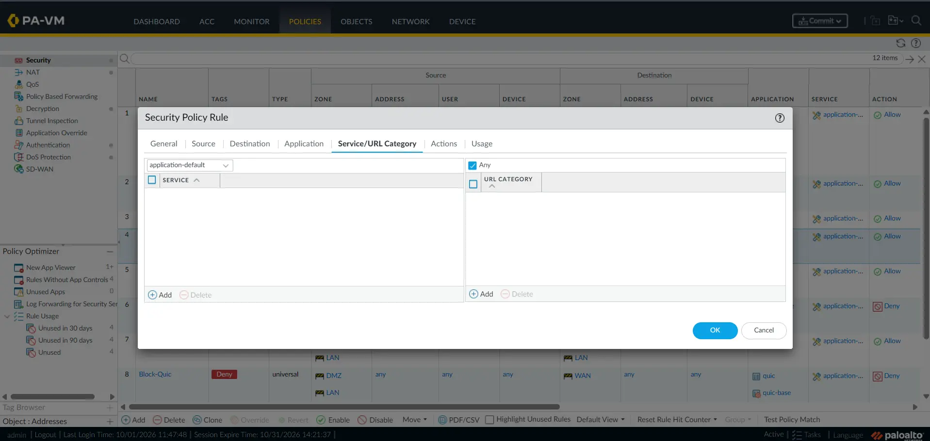 Palo Alto Security Policy service configuration using application-default